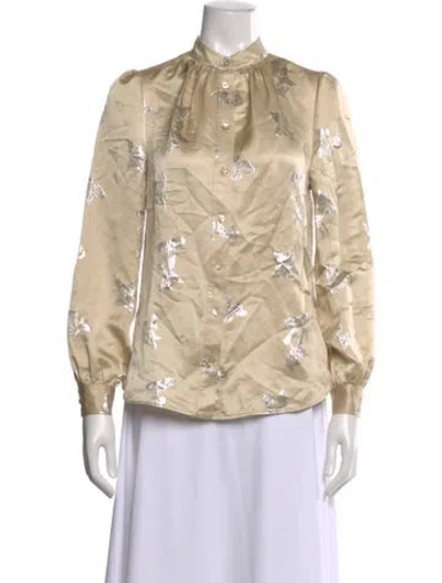Pre-owned Tory Burch Silk Floral Print Blouse In Neutral