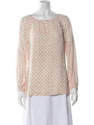 Pre-owned Tory Burch Silk Floral Print Blouse In Neutral