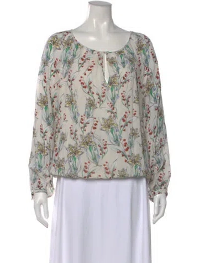 Pre-owned Tory Burch Silk Floral Print Blouse In Neutral