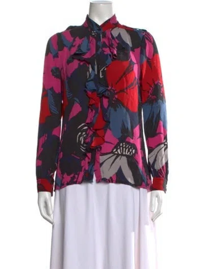 Pre-owned Tory Burch Silk Floral Print Blouse In Neutral