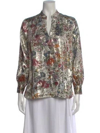 Pre-owned Tory Burch Silk Floral Print Blouse In Neutral
