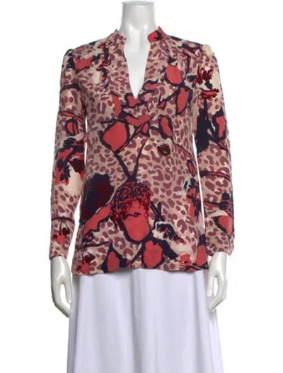 Pre-owned Tory Burch Silk Floral Print Blouse In Neutrals