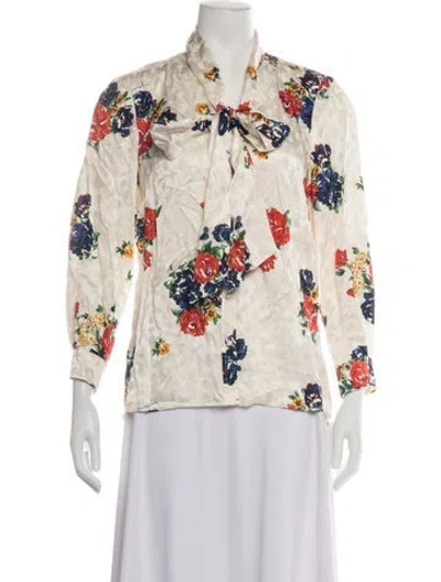 Pre-owned Tory Burch Silk Floral Print Blouse In Neutrals