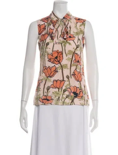 Pre-owned Tory Burch Silk Floral Print Blouse In Neutrals