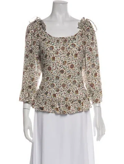 Pre-owned Tory Burch Silk Floral Print Blouse In Neutrals