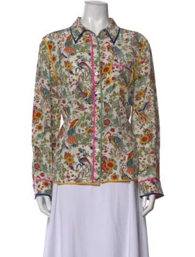Pre-owned Tory Burch Silk Floral Print Blouse In Neutrals