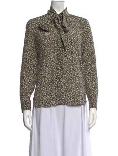 Pre-owned Tory Burch Silk Floral Print Blouse In Neutrals