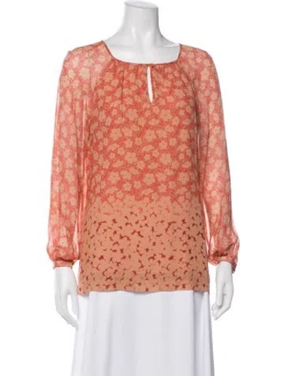 Pre-owned Tory Burch Silk Floral Print Blouse In Orange