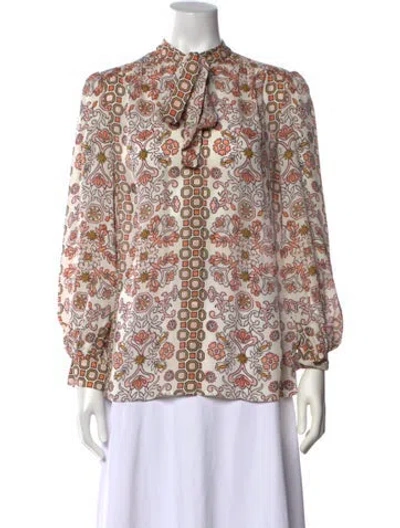 Pre-owned Tory Burch Silk Floral Print Blouse In Orange
