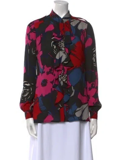 Pre-owned Tory Burch Silk Floral Print Blouse In Pink