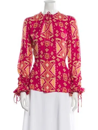 Pre-owned Tory Burch Silk Floral Print Blouse In Pink