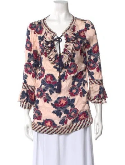 Pre-owned Tory Burch Silk Floral Print Blouse In Pink