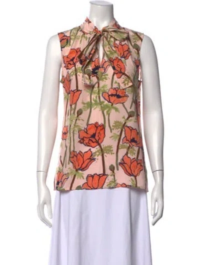 Pre-owned Tory Burch Silk Floral Print Blouse In Pink