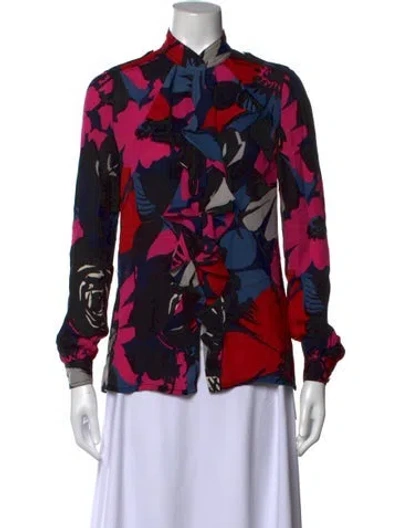 Pre-owned Tory Burch Silk Floral Print Blouse In Pink
