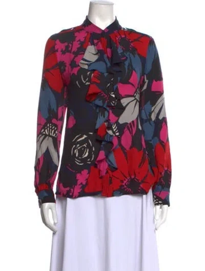 Pre-owned Tory Burch Silk Floral Print Blouse In Pink