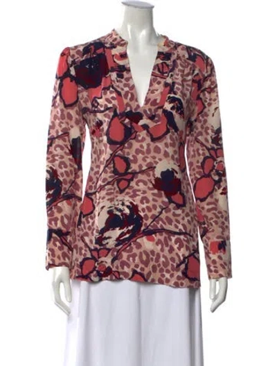 Pre-owned Tory Burch Silk Floral Print Blouse In Pink