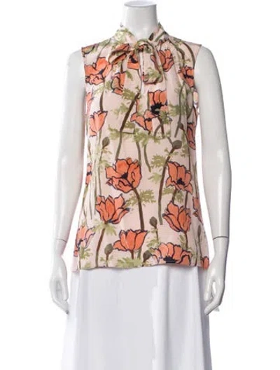 Pre-owned Tory Burch Silk Floral Print Blouse In Pink