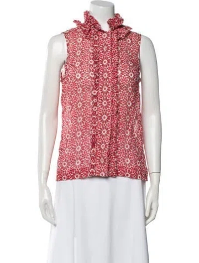Pre-owned Tory Burch Silk Floral Print Blouse In Red