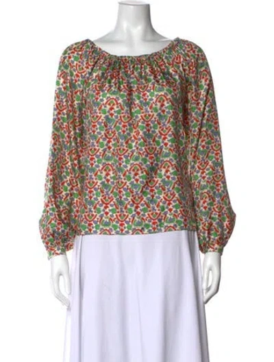 Pre-owned Tory Burch Silk Floral Print Blouse In Red