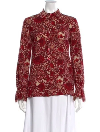 Pre-owned Tory Burch Silk Floral Print Blouse In Red