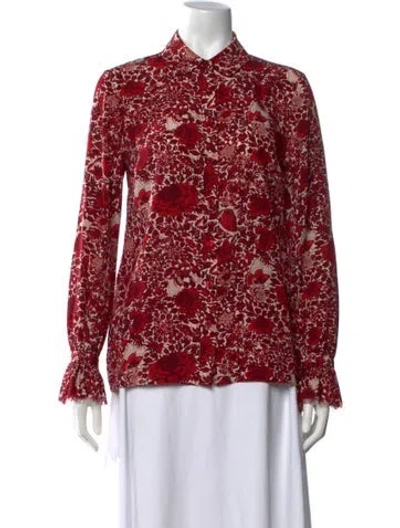 Pre-owned Tory Burch Silk Floral Print Blouse In Red