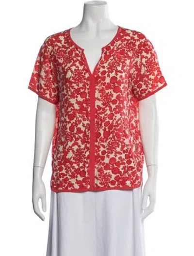 Pre-owned Tory Burch Silk Floral Print Blouse In Red
