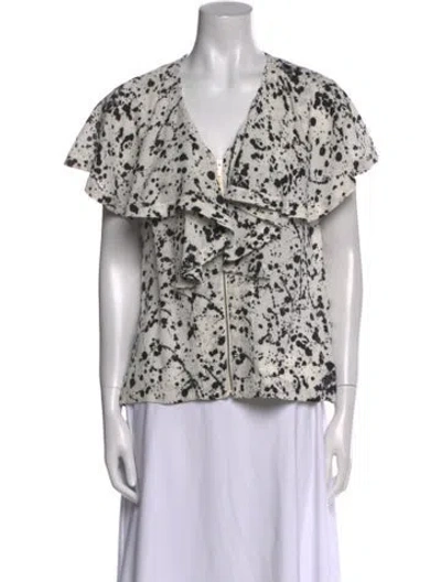 Pre-owned Tory Burch Silk Floral Print Blouse In White