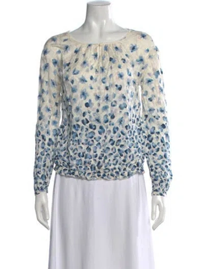 Pre-owned Tory Burch Silk Floral Print Blouse In White