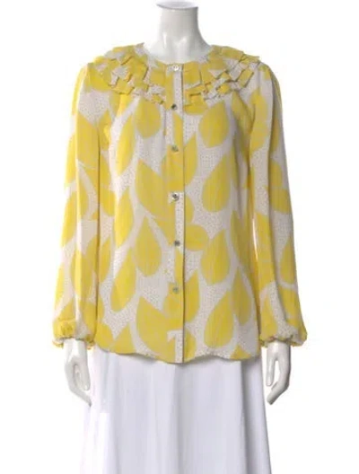 Pre-owned Tory Burch Silk Floral Print Blouse In Yellow