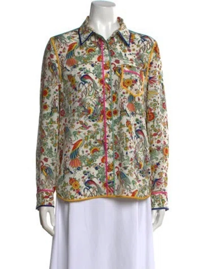 Pre-owned Tory Burch Silk Floral Print Button-up Top
