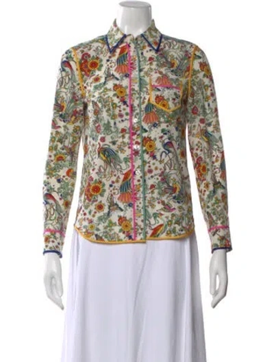 Pre-owned Tory Burch Silk Floral Print Button-up Top In Multi