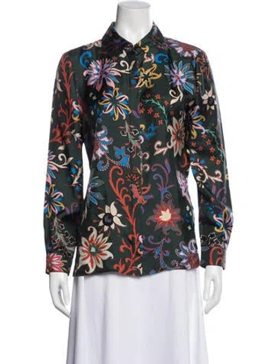 Pre-owned Tory Burch Silk Floral Print Button-up Top In Multi