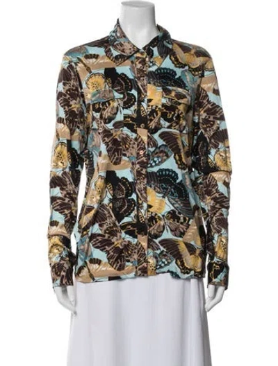 Pre-owned Tory Burch Silk Floral Print Button-up Top In Multi
