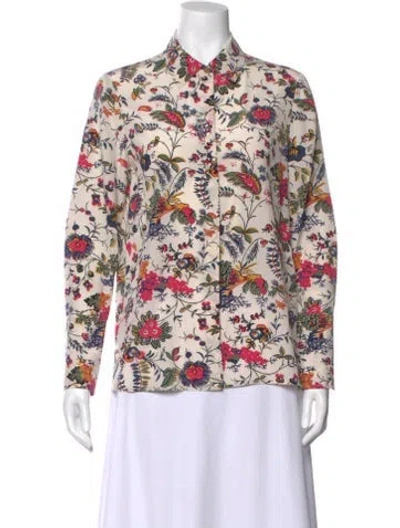 Pre-owned Tory Burch Silk Floral Print Button-up Top In Multi