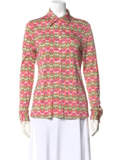 Pre-owned Tory Burch Silk Floral Print Button-up Top In Pink