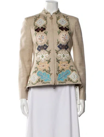 Pre-owned Tory Burch Silk Floral Print Evening Jacket In Neutral
