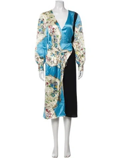 Pre-owned Tory Burch Silk Floral Print Robe In Black/blue