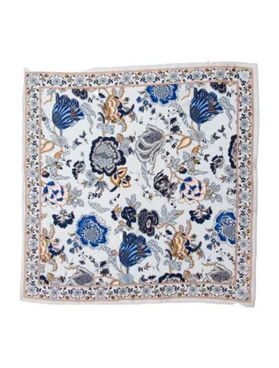 Pre-owned Tory Burch Silk Floral Print Scarf In Blue