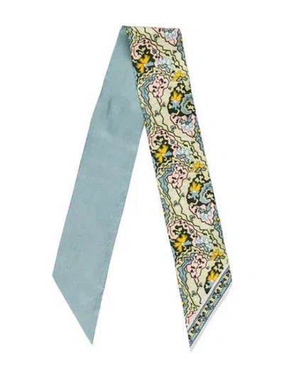 Pre-owned Tory Burch Silk Floral Print Scarf In Blue