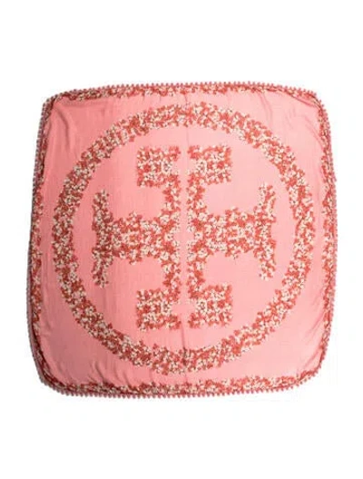 Pre-owned Tory Burch Silk Floral Print Scarf In Pink