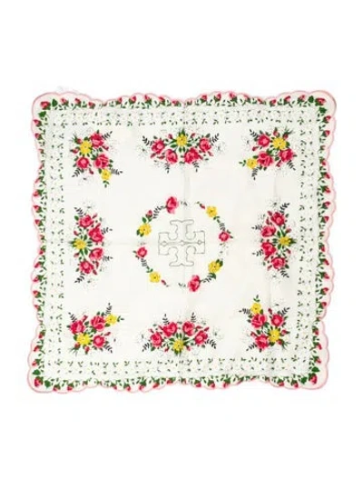 Pre-owned Tory Burch Silk Floral Print Scarf W/ Tags In Neutral