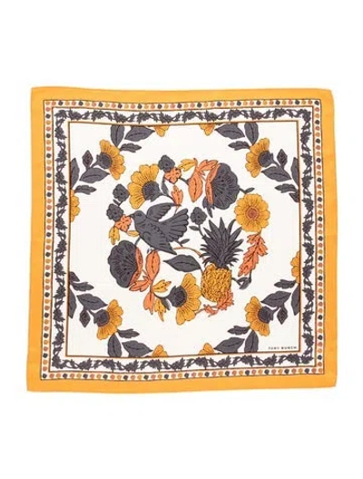 Pre-owned Tory Burch Silk Floral Print Scarf W/ Tags In Neutrals