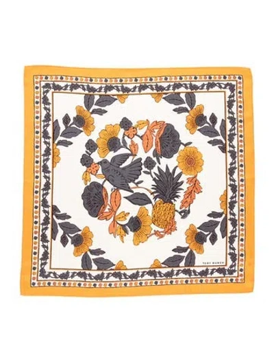 Pre-owned Tory Burch Silk Floral Print Scarf W/ Tags In Neutrals