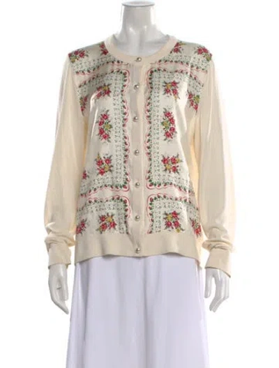 Pre-owned Tory Burch Silk Floral Print Sweater In Neutral