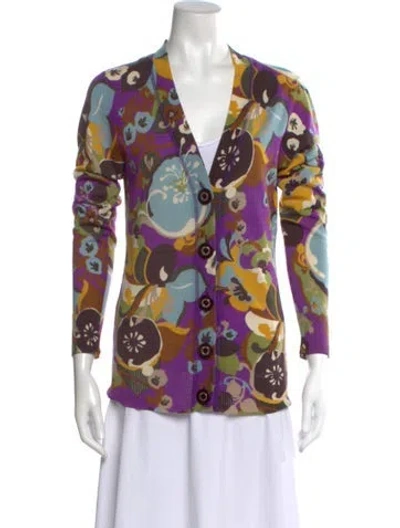 Pre-owned Tory Burch Silk Floral Print Sweater In Purple