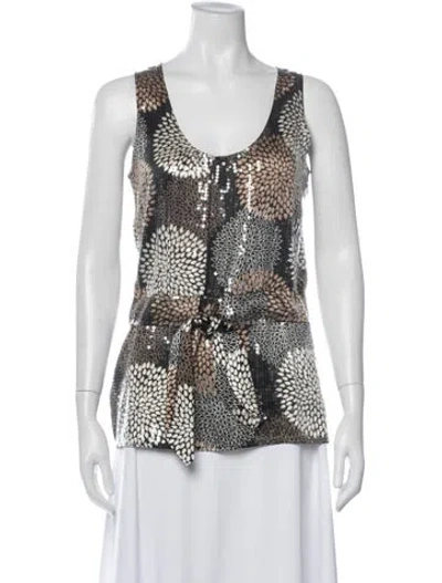 Pre-owned Tory Burch Silk Floral Print Top In Black