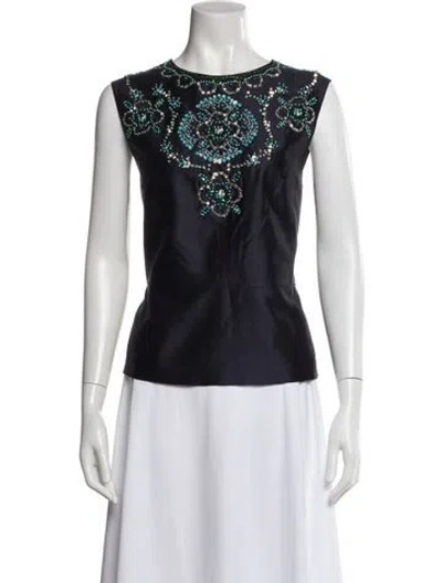 Pre-owned Tory Burch Silk Floral Print Top In Blue