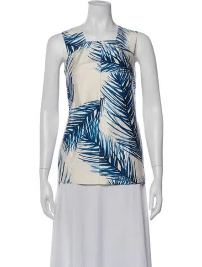 Pre-owned Tory Burch Silk Floral Print Top In Blue