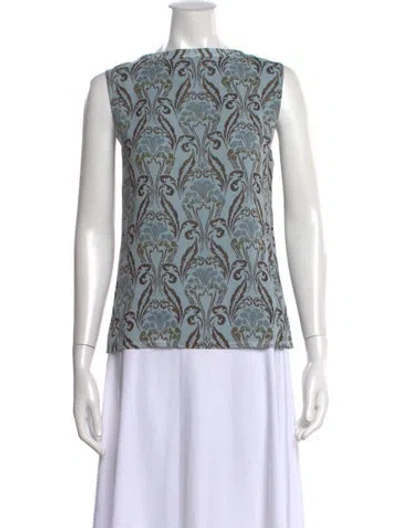 Pre-owned Tory Burch Silk Floral Print Top In Blue