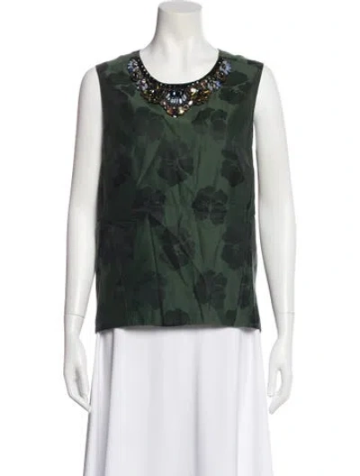 Pre-owned Tory Burch Silk Floral Print Top In Green